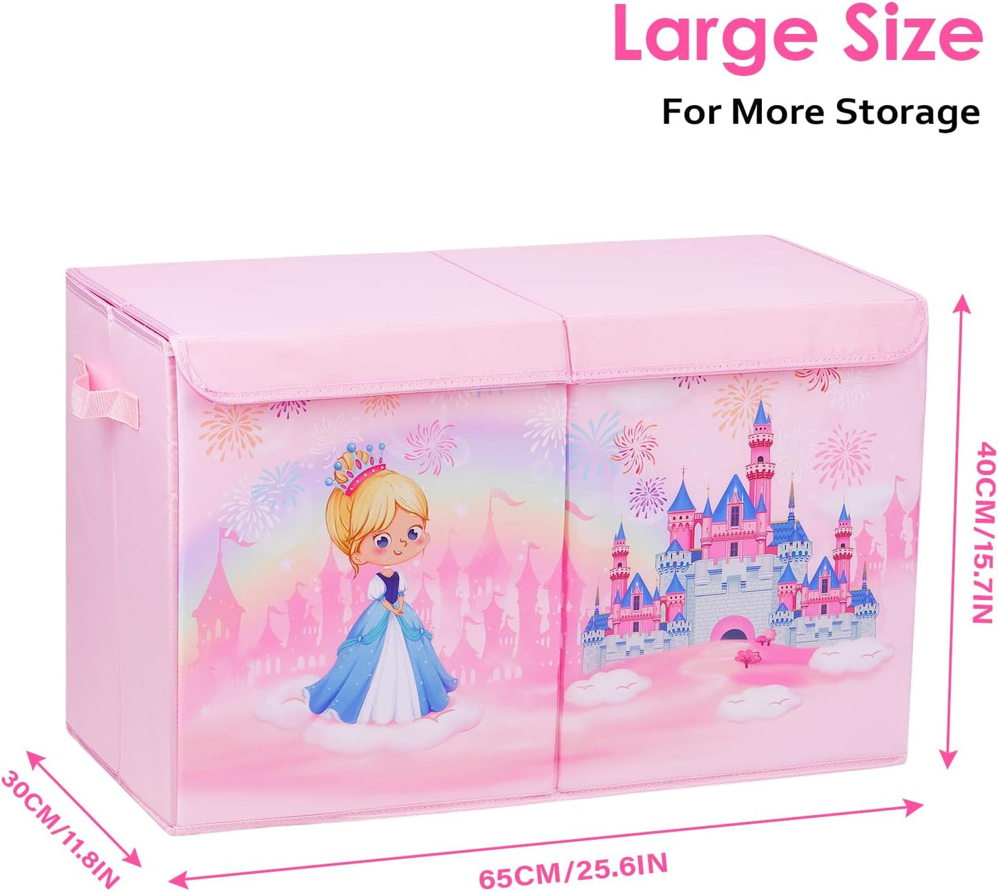 Princess Castle Kids Large Toy Storage Box with Lid, Foldable (65×30×40cm)