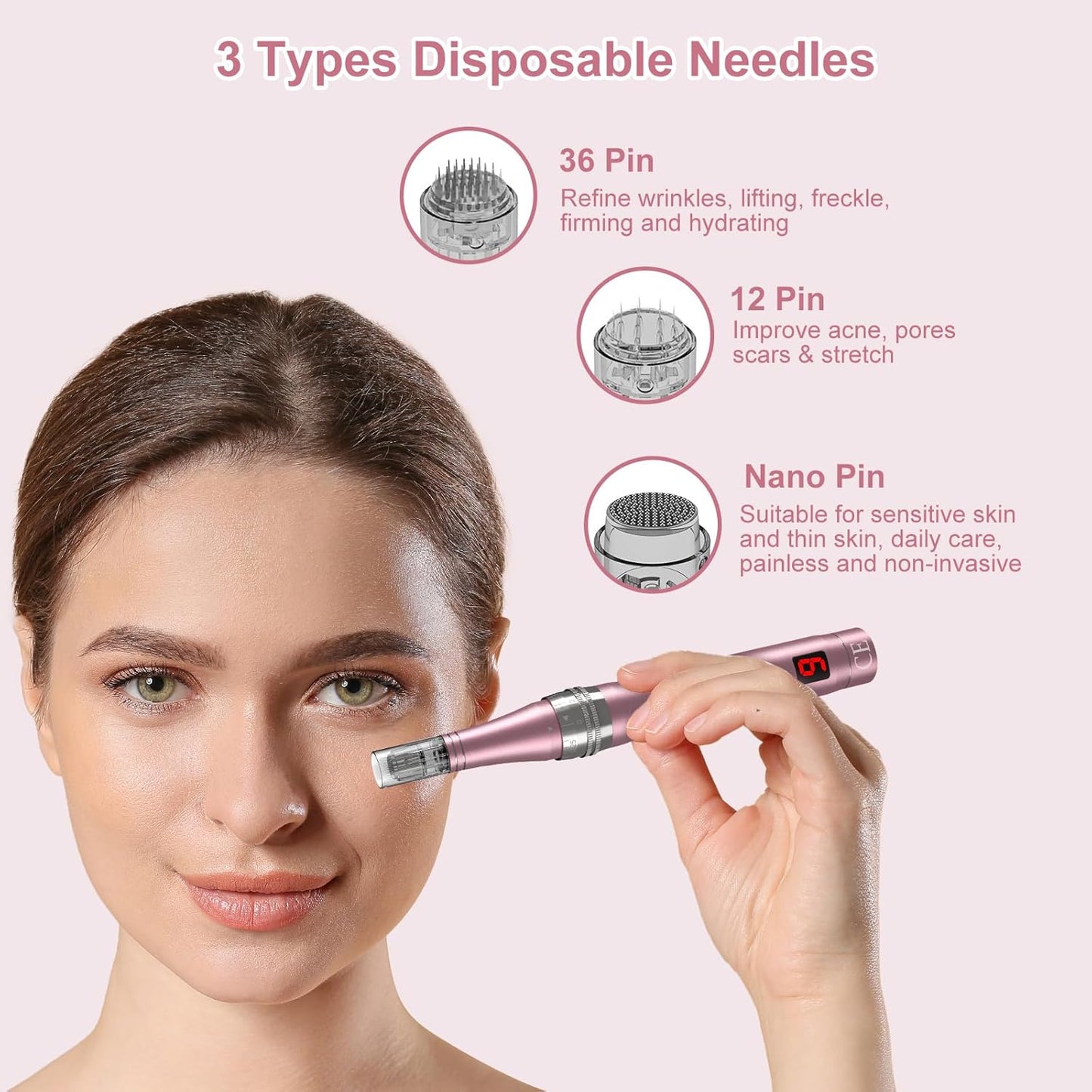 Microneedling Pen 9-Speeds, PELCAS Dermapen with LCD Screen 12 Replacement Pcs