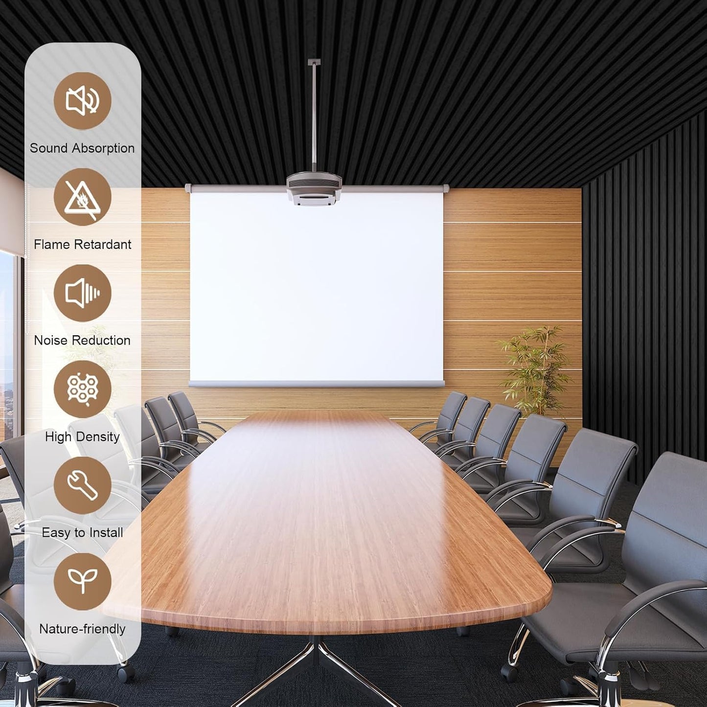 4 Pack Acoustic Wall Wood Panels - 600mm x 600mm 1.44 m²,3D Slat Wall Panelling for Wall and Ceiling,Sound Absorbing Wooden Wall Panels for Living Room,Bedroom,Office(Mirage Black 22#)