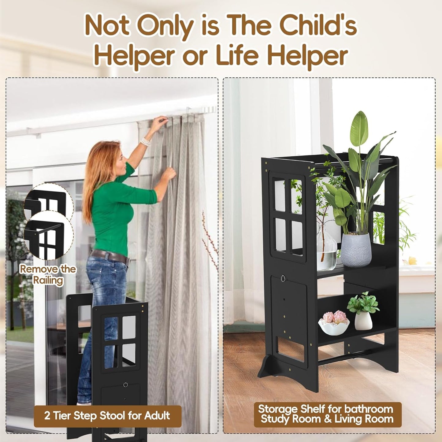 Kids Kitchen Stool Helper, Learning Standing Stool - Height Adjustable