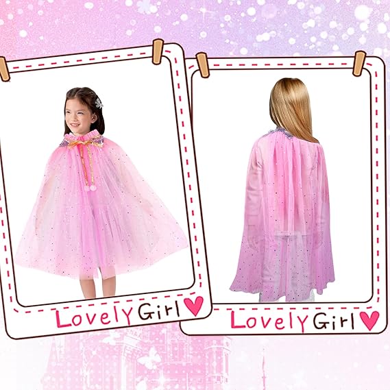 Princess Cloak Sparkling Sequins Tulle Princess Costumes for Girls with Crown Princess Fancy Dress Up