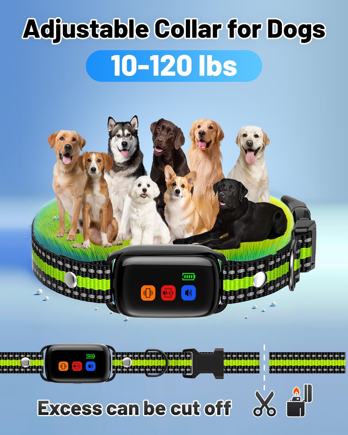 Dog Training Collar with Remote, 2000ft Anti Bark Collar for 10-120lbs Small Medium Large Dogs