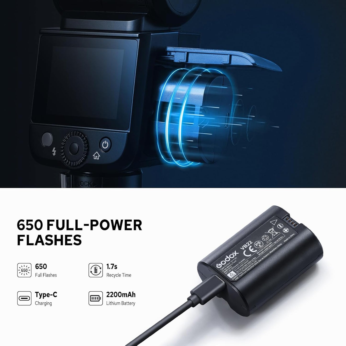 Godox V480C V480 C Flash for Canon, GN50 HSS 1/8000s 650 Full Power Flashes Touchscreen Control 2.4G Wireless System TTL Flash Light Speedlite with Battery