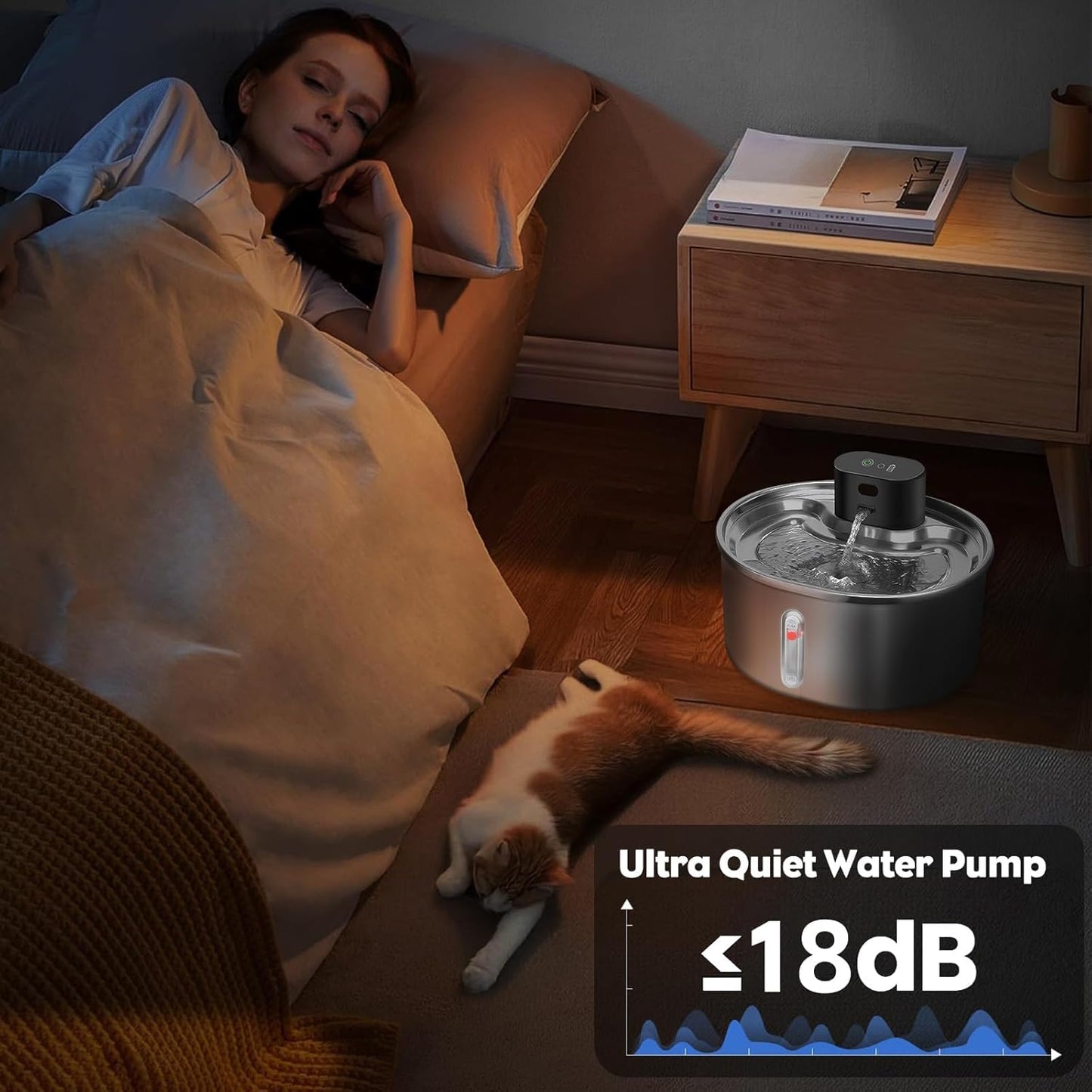 Stainless Steel Wireless Cat Water Fountain for Drinking, 3.2L