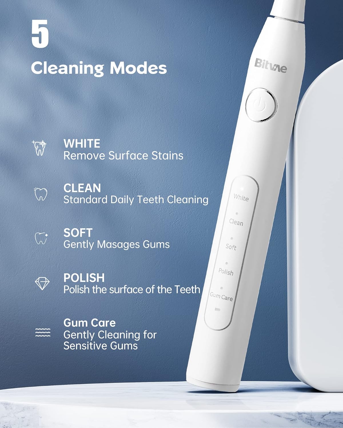 Bitvae D2 Ultrasonic Electric Toothbrush with 8 Brush Heads