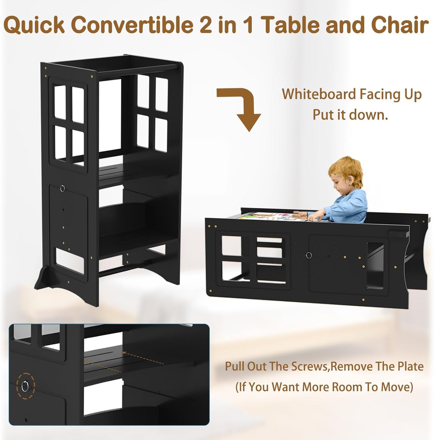 Kids Kitchen Stool Helper, Learning Standing Stool - Height Adjustable