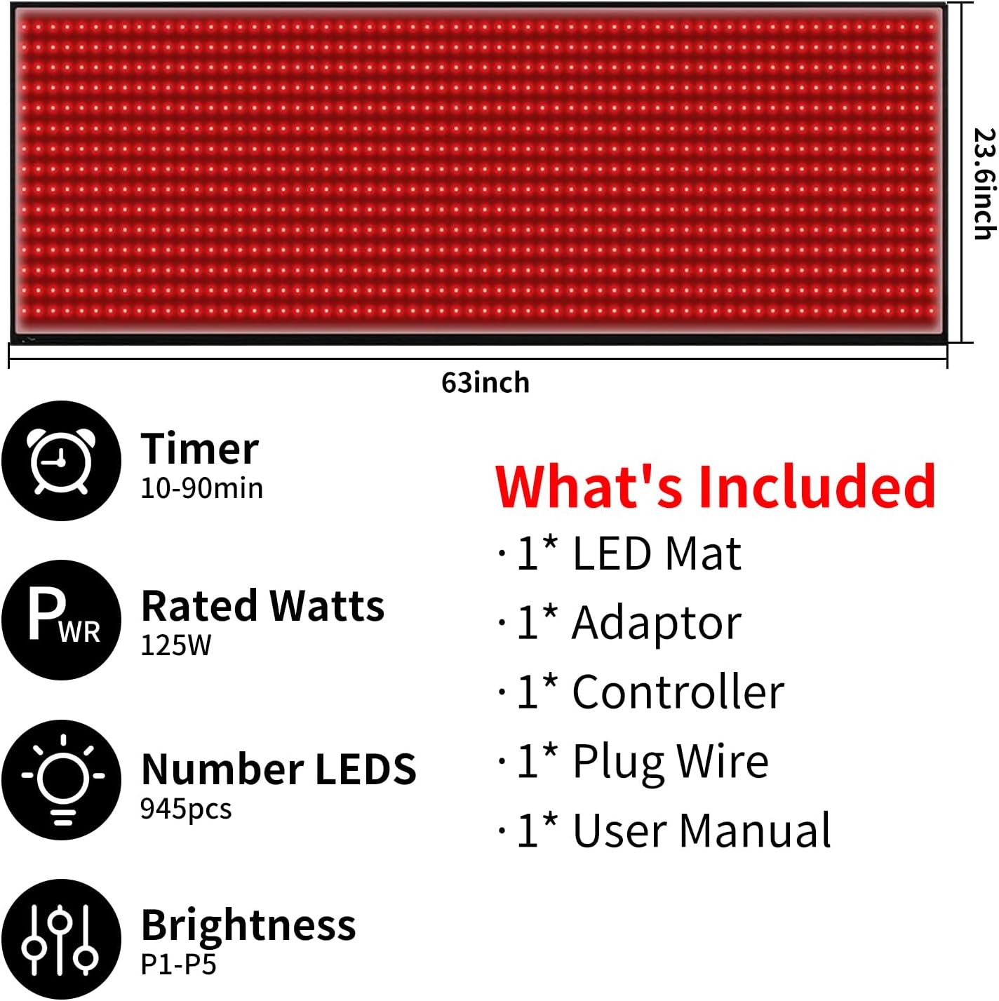 Cabpay Red Light Mat 660nm Near Infrared Light Devices 850nm Large Pads for Whole Full Body 63" X 23"