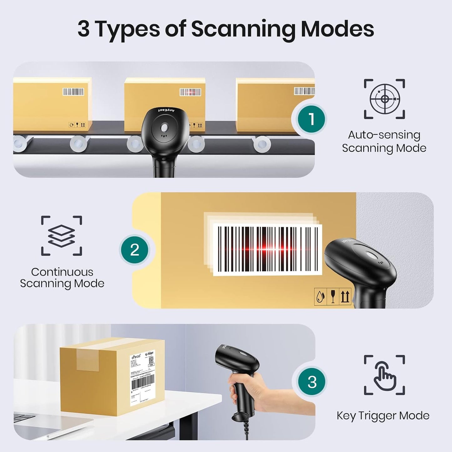 Barcode Scanner with Stand, USB Wired Inventory 2D/1D