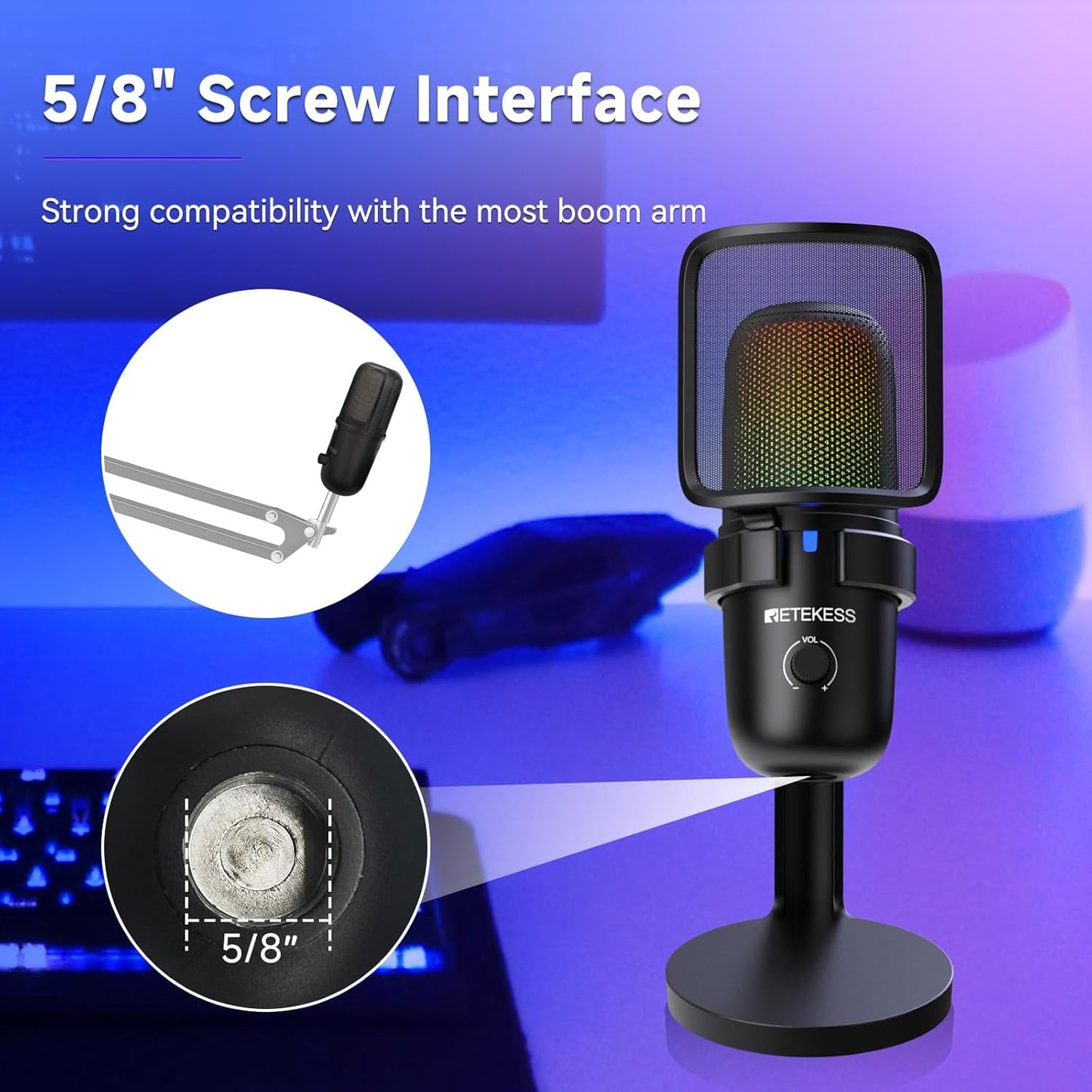TG201 Gaming Mic, HiFi Sound Quality, Plug and Play, 2 Pickup modes, Compatible with PC