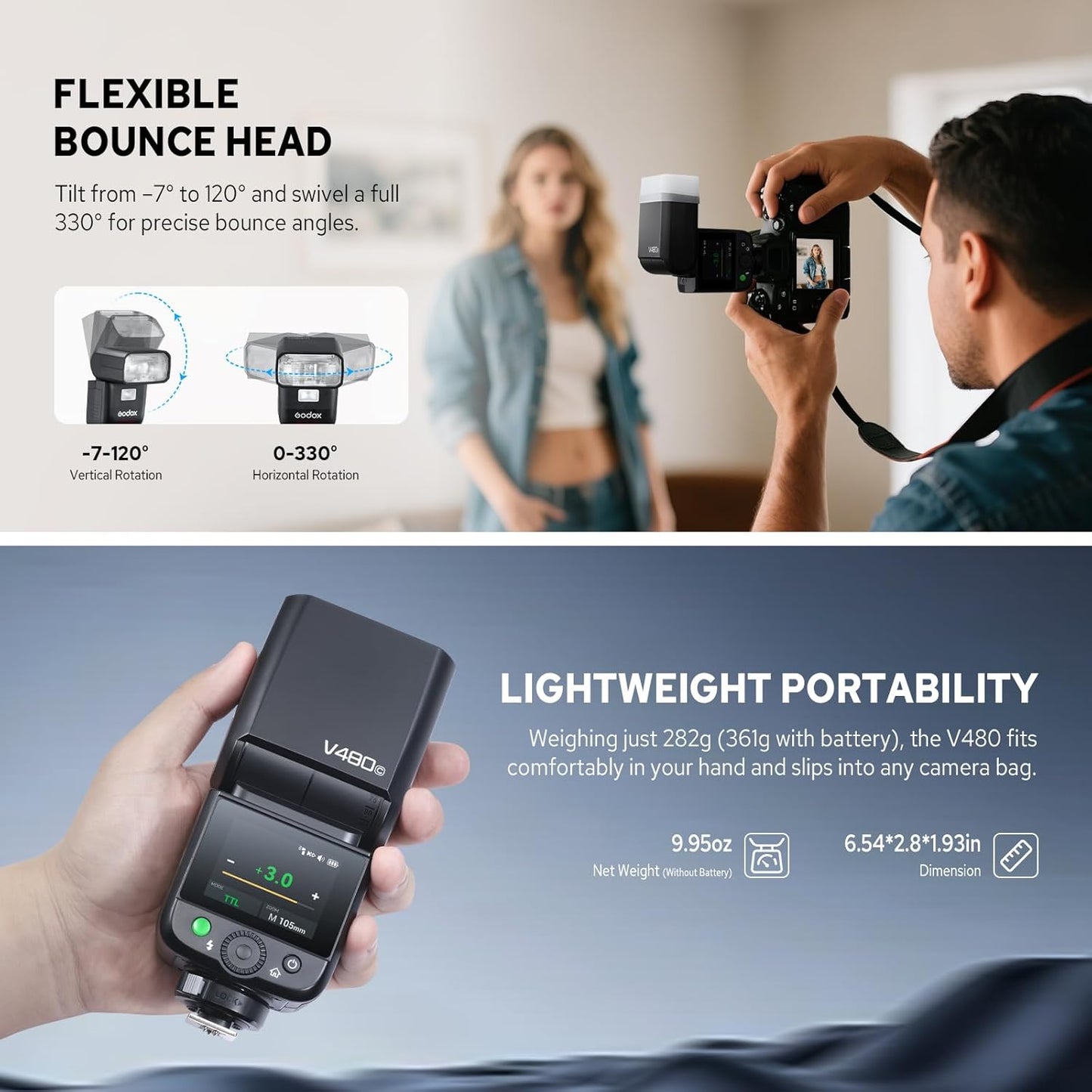 Godox V480C V480 C Flash for Canon, GN50 HSS 1/8000s 650 Full Power Flashes Touchscreen Control 2.4G Wireless System TTL Flash Light Speedlite with Battery