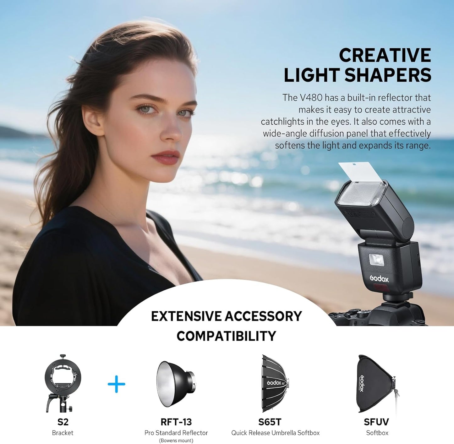 Godox V480C V480 C Flash for Canon, GN50 HSS 1/8000s 650 Full Power Flashes Touchscreen Control 2.4G Wireless System TTL Flash Light Speedlite with Battery
