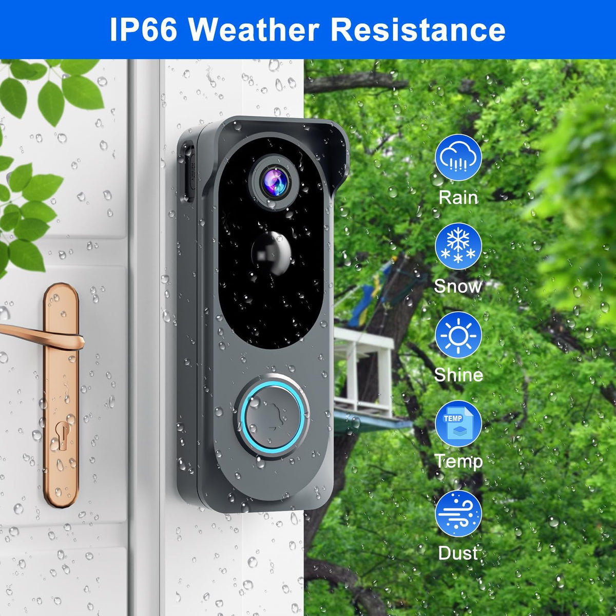 Video Doorbell Camera Wireless, 2K HD Smart Door Bell Camera, PIR Motion Detection,Battery Powered, Instant Alerts, 2-Way Audio, Night Vision, 2.4G WiFi, IP66, SD Card/Cloud ,Compatible with Alexa