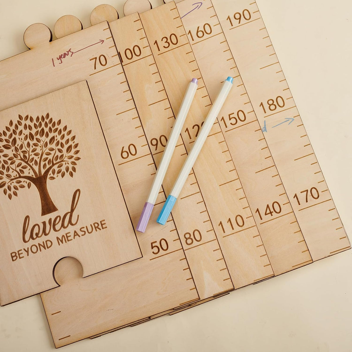 GUANKE Wooden Kids Height Chart for Wall, Natural Solid Wood Dual Scale (Feet/CM), Writable Growth Tracker, Easy Install Nursery Decor (Tree)
