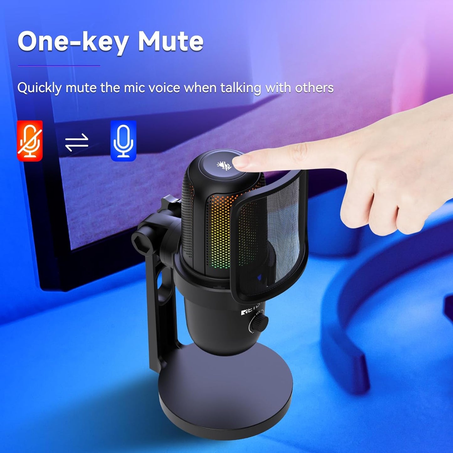 TG201 Gaming Mic, HiFi Sound Quality, Plug and Play, 2 Pickup modes, Compatible with PC