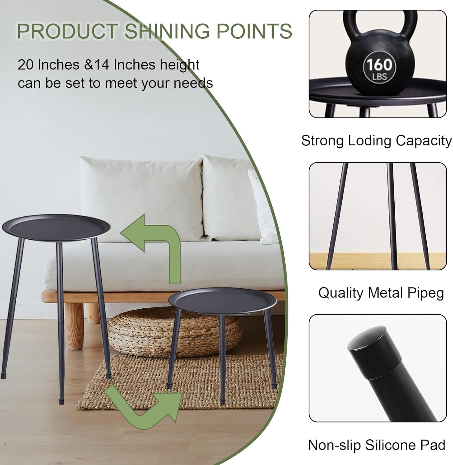 Indoor Plant Stand, Heavy Duty Metal Tall Plant Holder, Height 50 cm/19.7 Inch Round Side Table