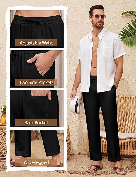 Medium Men's Linen Trousers Elastic Waist Casual Pants