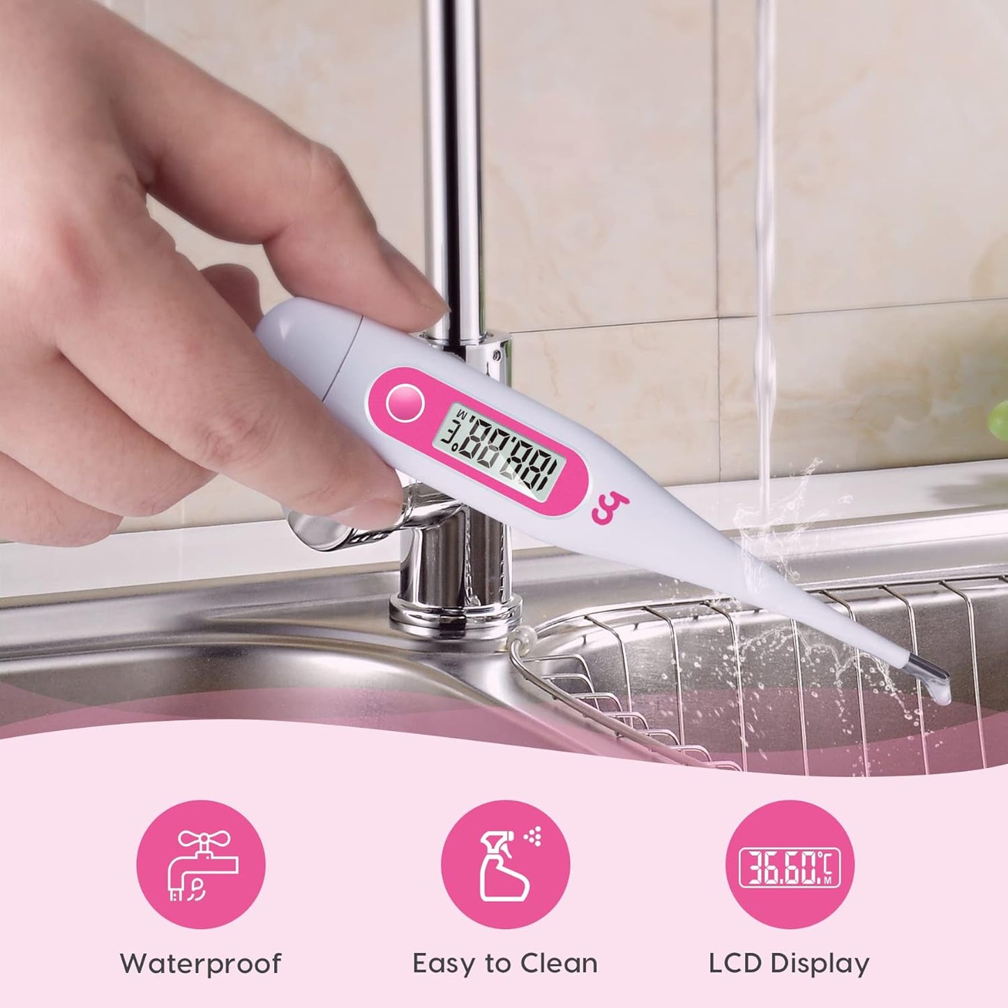 Body Temperature Thermometer, Digital Basal Thermometer for Fertility Monitor (Pink)