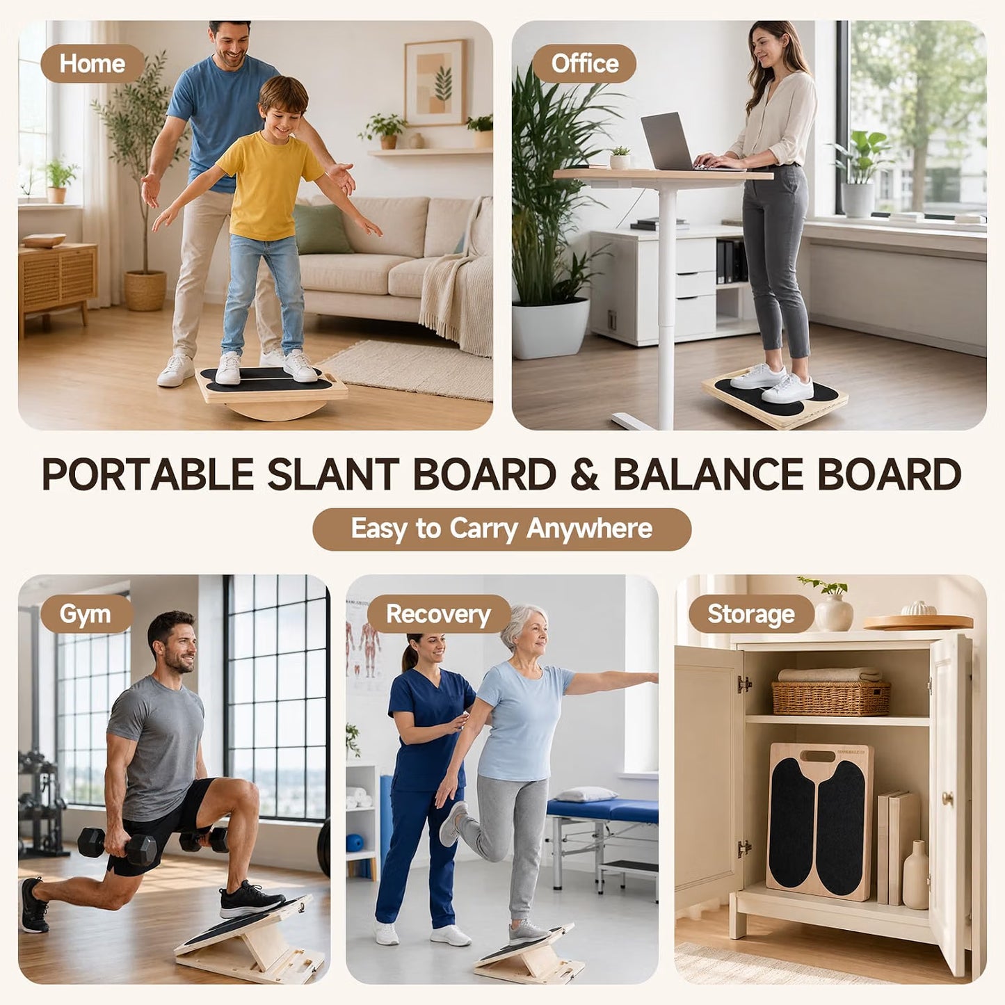 3-in-1 Slant Boards & 180°/360° Balance Board, 136kg Capacity