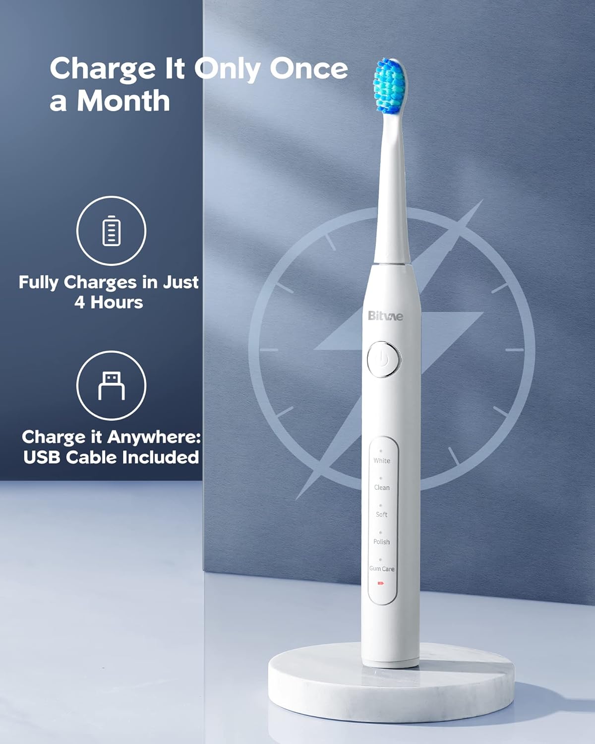 Bitvae D2 Ultrasonic Electric Toothbrush with 8 Brush Heads