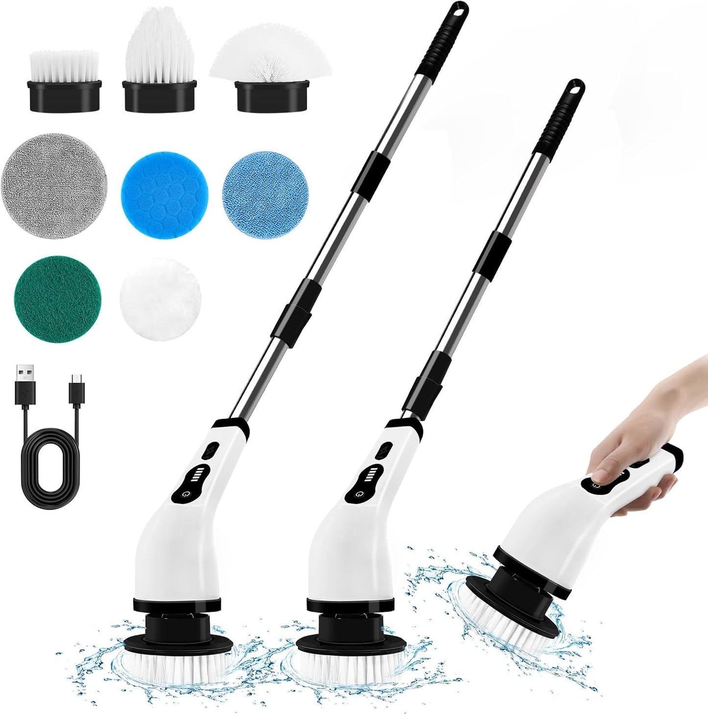 Newthinking electric spin scrubber for bathroom with multiple brush heads and adjustable handle