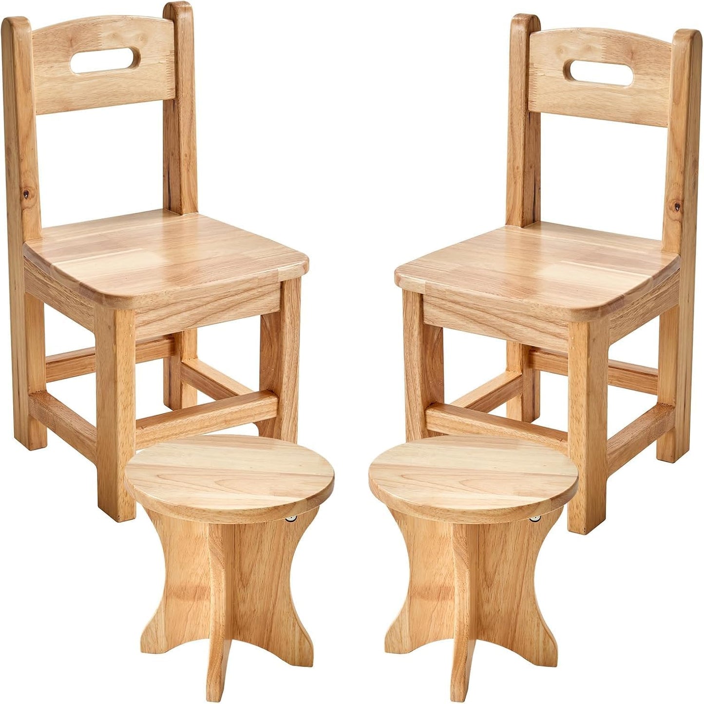 Children's Wooden Chair and Small Wooden Stool Set(4pcs)
