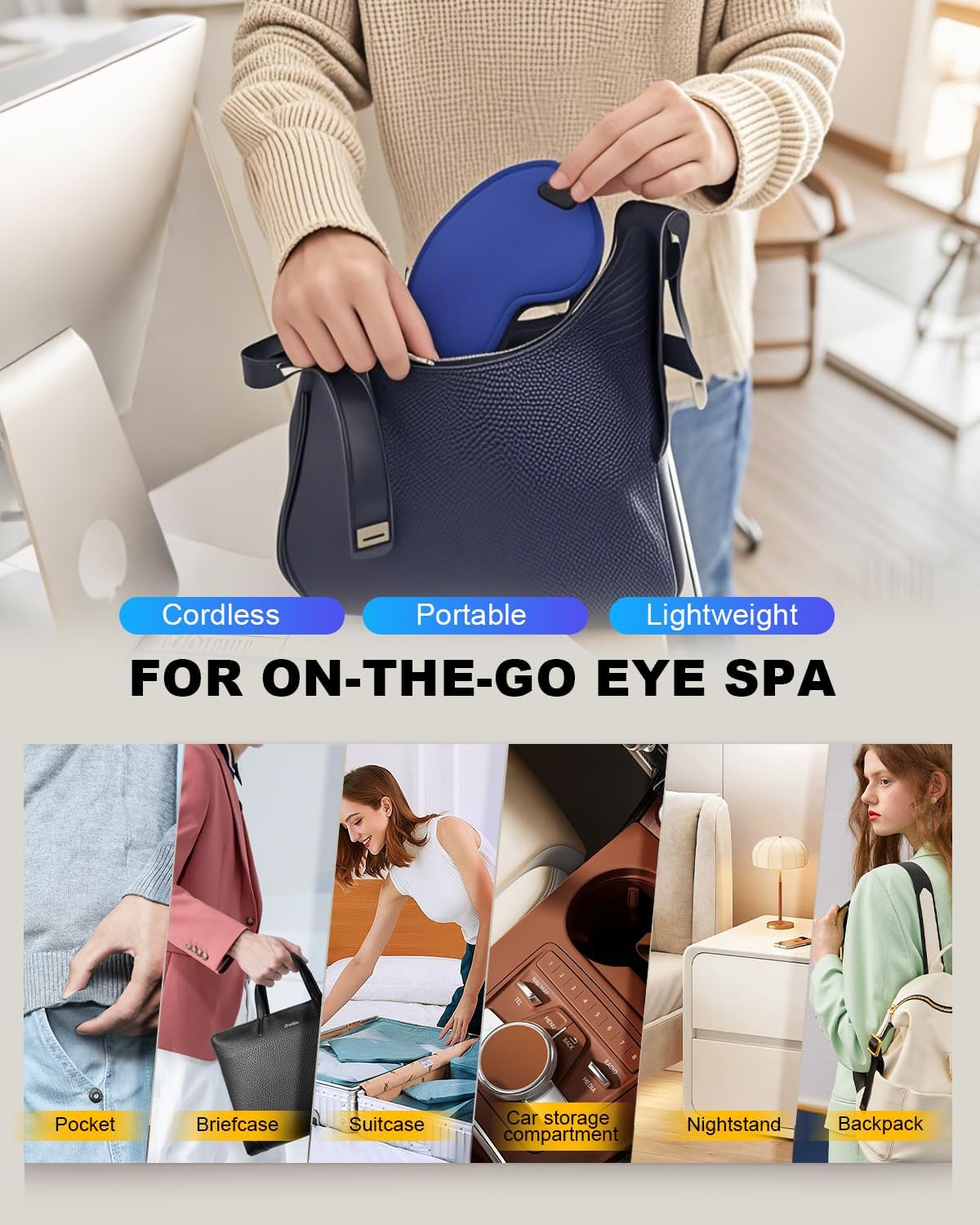 Cordless Heated Eye Mask for Dry Eyes丨1500mAh Warm Eye Compress for Puffy Eyes, Blepharitis, Styes丨Rechargebale Eye Heating Pad丨Washable