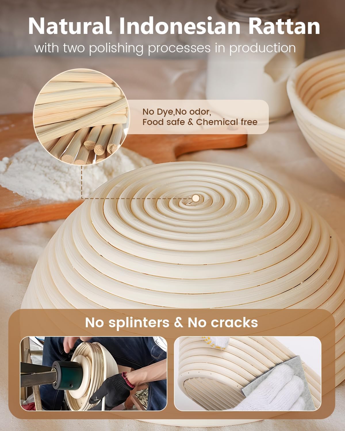 Bread Proofing Basket Set, 9 Inch Round and 10 Inch Oval Rattan Banneton Bowl with Sourdough Bread Making Tools