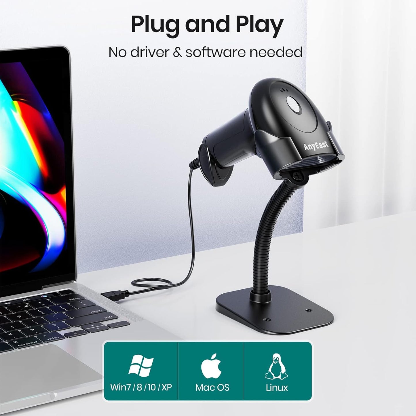 Barcode Scanner with Stand, USB Wired Inventory 2D/1D