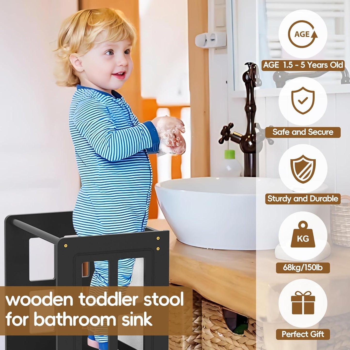 Kids Kitchen Stool Helper, Learning Standing Stool - Height Adjustable