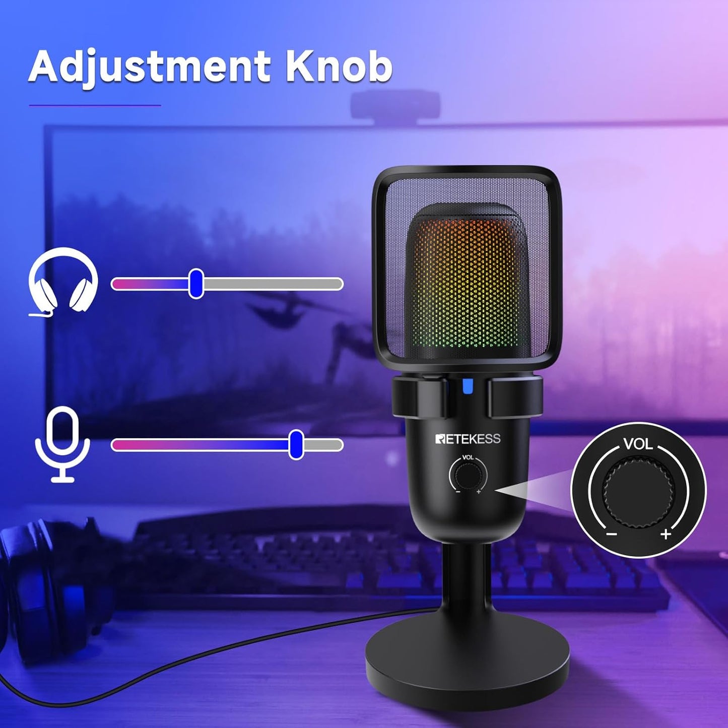 TG201 Gaming Mic, HiFi Sound Quality, Plug and Play, 2 Pickup modes, Compatible with PC