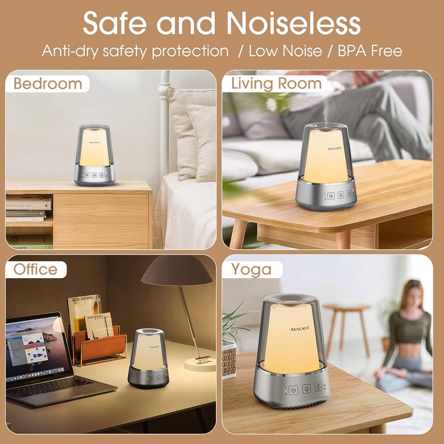 ALACRIS Essential Oil Diffuser, Aromatherapy Scented Diffusers with LED Ambient Light and Timer Setting, Cover 500 ft² Waterless Oil Diffuser for Home, Bedroom, Spa and Office