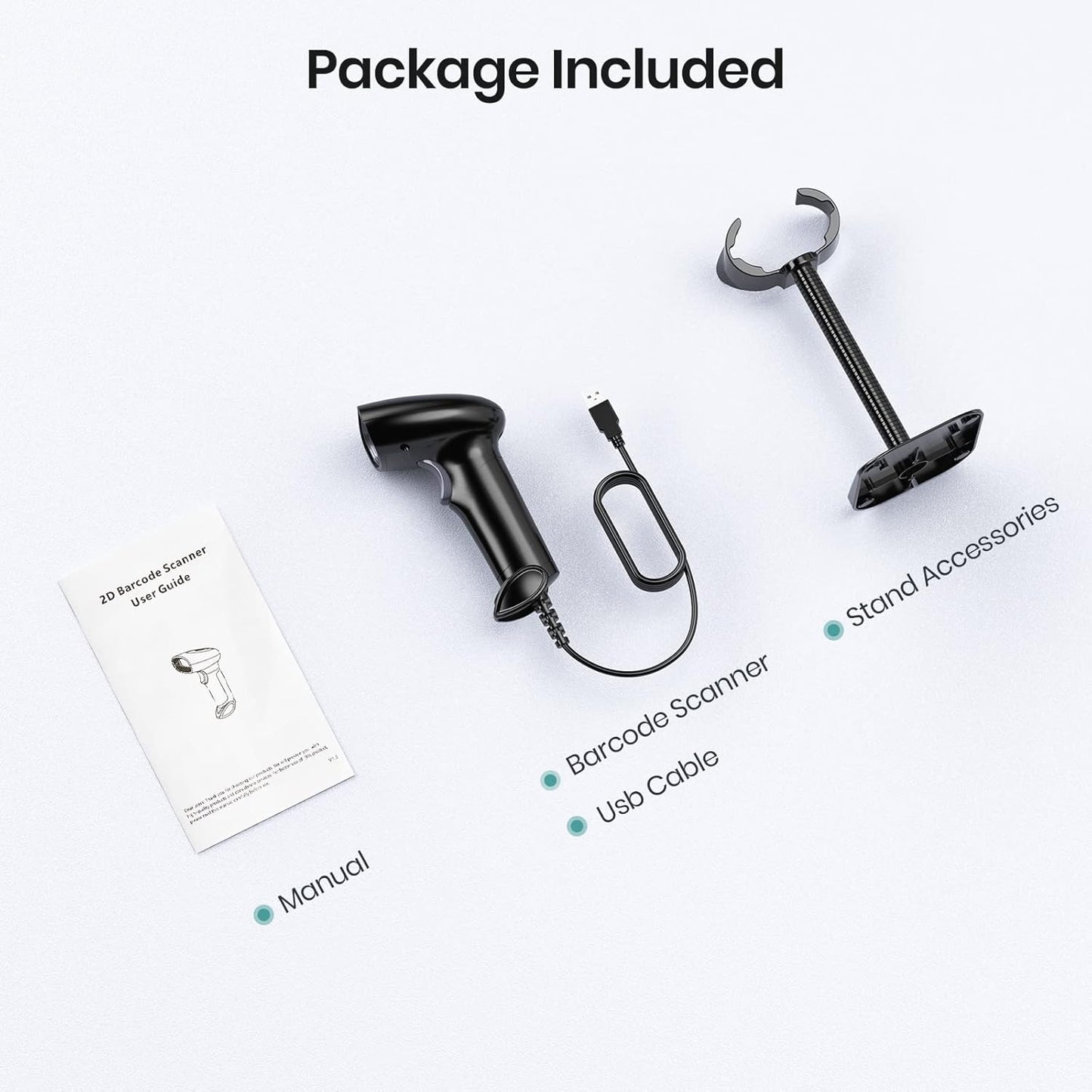 Barcode Scanner with Stand, USB Wired Inventory 2D/1D