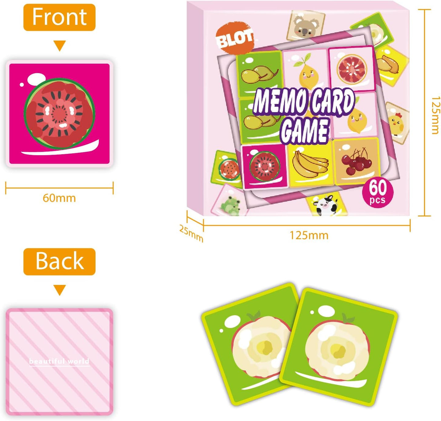 BLOT Memory Games for Kids 60pcs Memory Matching Game Cute Animal Fruit Memory Cards