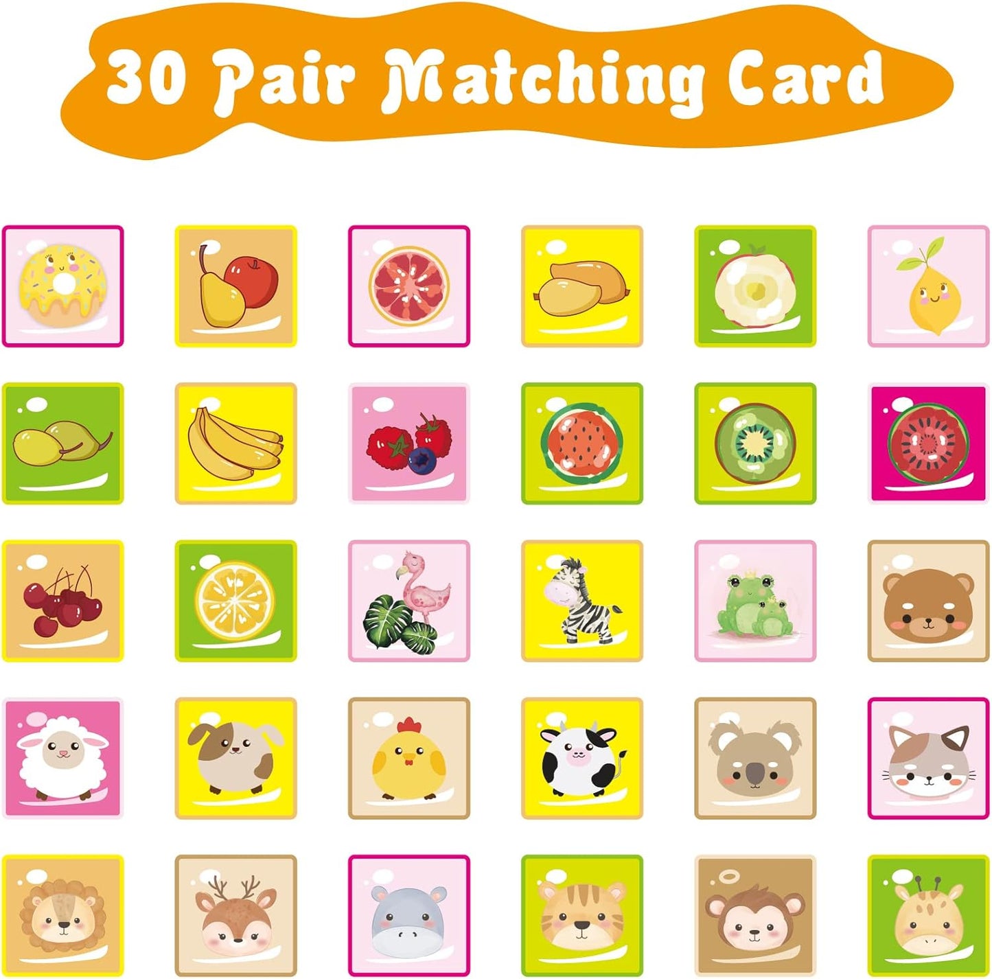 BLOT Memory Games for Kids 60pcs Memory Matching Game Cute Animal Fruit Memory Cards