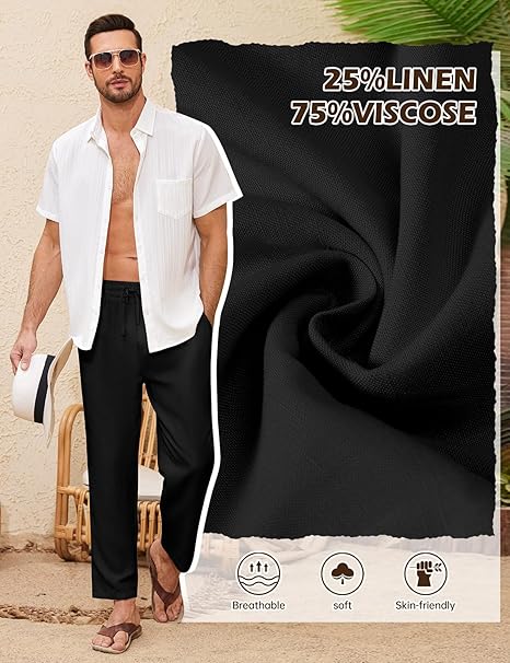 Medium Men's Linen Trousers Elastic Waist Casual Pants