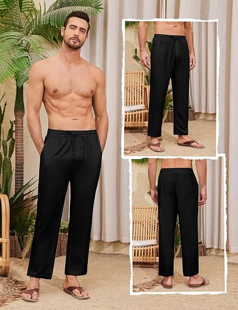 Medium Men's Linen Trousers Elastic Waist Casual Pants