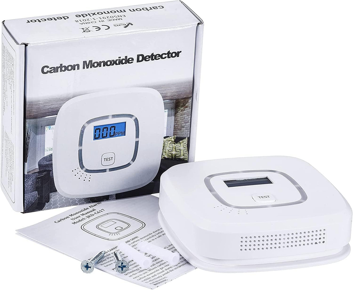 OBEST Carbon Monoxide Detector Alarm with Digital Display and Replaceable Battery Operation