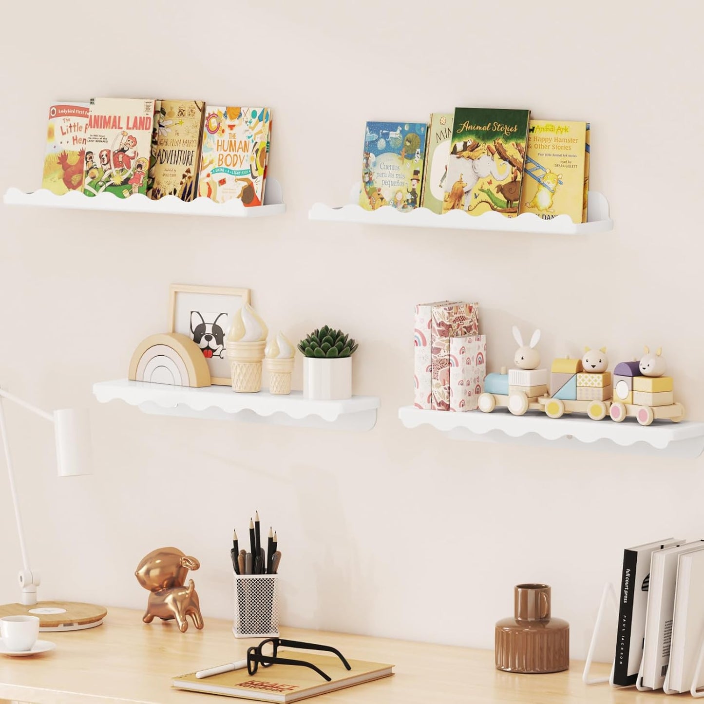 Lifewit 15" White Plastic Cloud Floating Shelves for Wall, 4 Pack