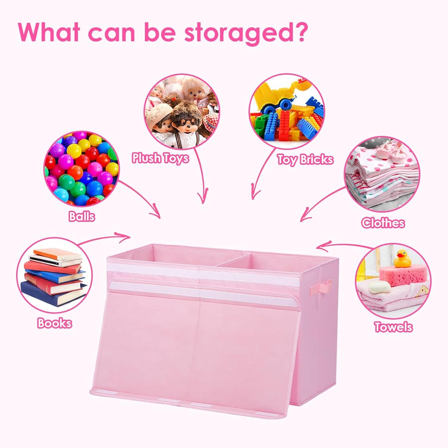 Princess Castle Kids Large Toy Storage Box with Lid, Foldable (65×30×40cm)