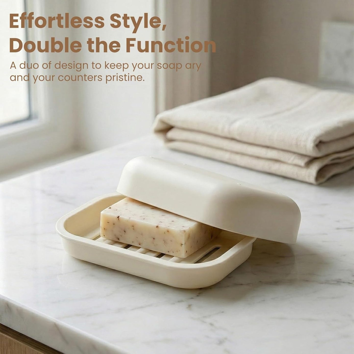 2PCS Soap Dish, Soap Dish for Shower, Double Soap Dish with Drainage, Anti-Slip and PortableSoap Holder for Bathroom, Kitchen Sponges, Keep Soap Dry and Clean(White & Khaki)