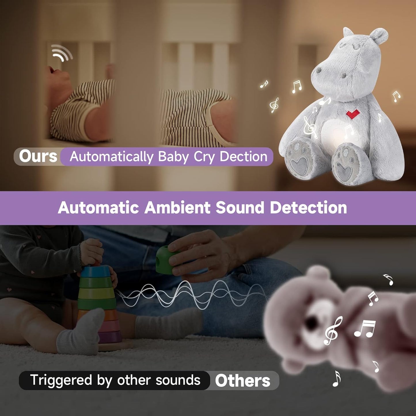 Voices Baby Plush Toy AI Smart Cry Detection Musical White Noise Machine