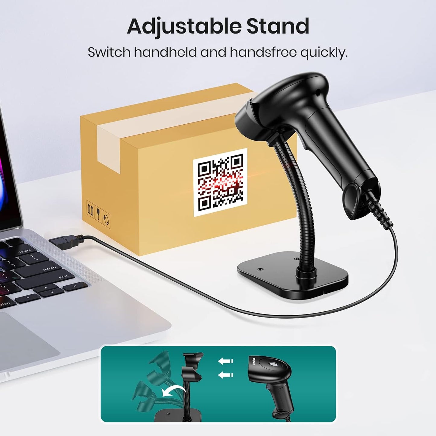 Barcode Scanner with Stand, USB Wired Inventory 2D/1D