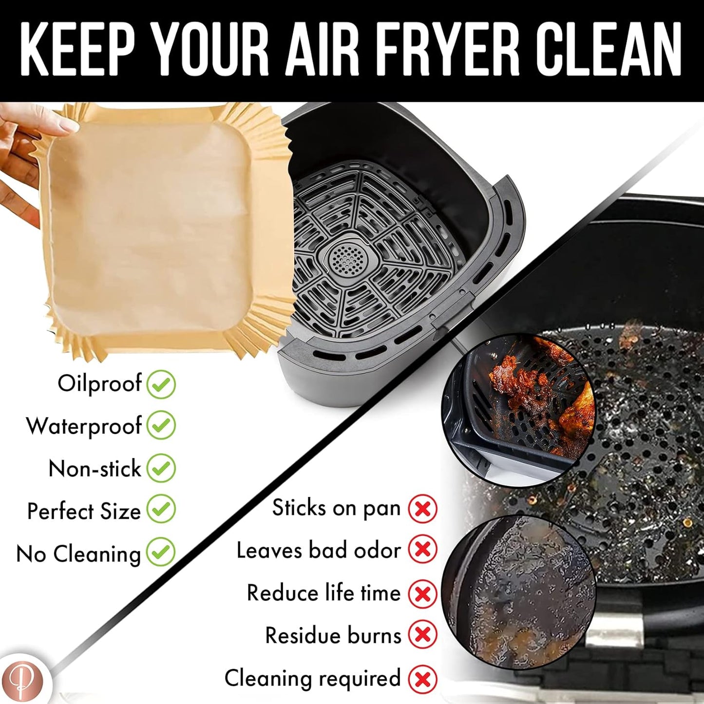 100pcs, 7.9 Inch Disposable Air Fryer Liners, Square for 4.3-8L Basket