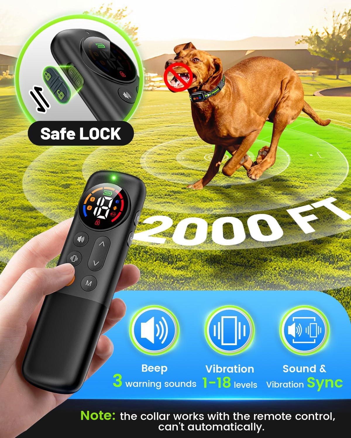 Dog Training Collar with Remote, 2000ft Anti Bark Collar for 10-120lbs Small Medium Large Dogs