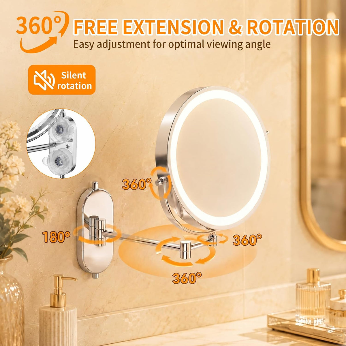 iCare 8'' Shaving Mirror Wall Mounted With Light - 1X/30X Magnifying Mirror
