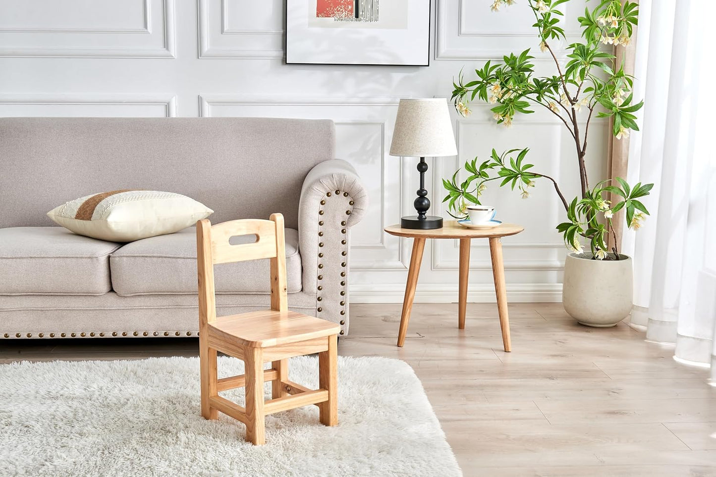 Children's Wooden Chair and Small Wooden Stool Set(4pcs)