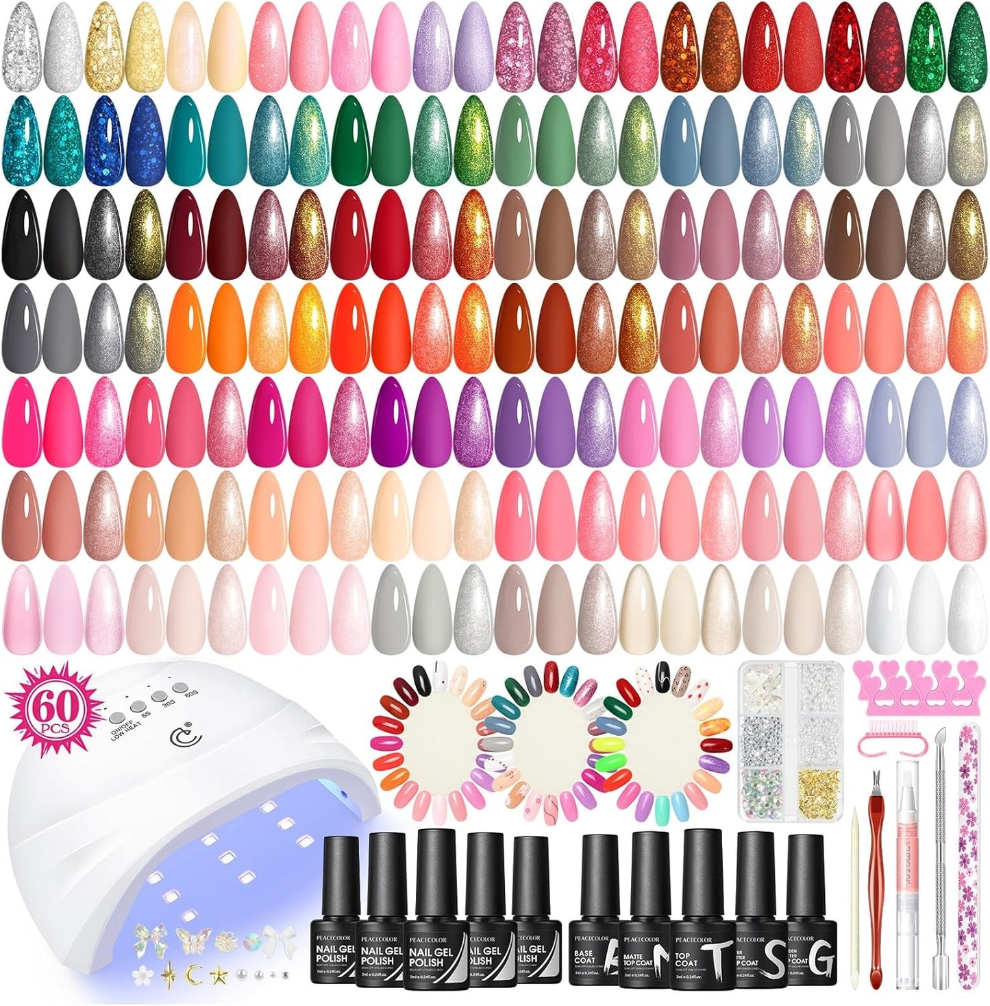 PEACECOLOR 73PCS Gel Nail Kit, 55+5 Colours Gel Nail Polish Set with Lamp, White Pink Nude Red Nail Polish, Glossy Matte Glitter Base Top Coat, Manicure Tools Nail Salon Set Gift for Women