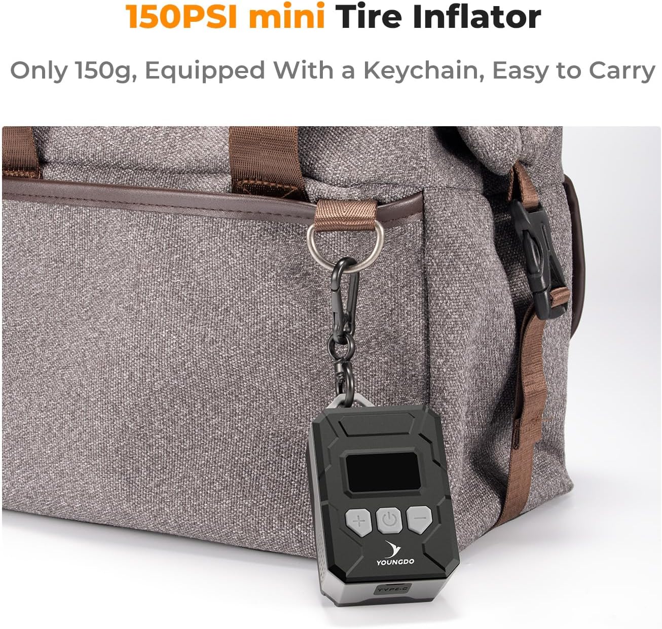 150PSI mini Bike Pump, YOUNGDO Tire Inflator with Digital Pressure Gauge, Auto Stop Type-C Function