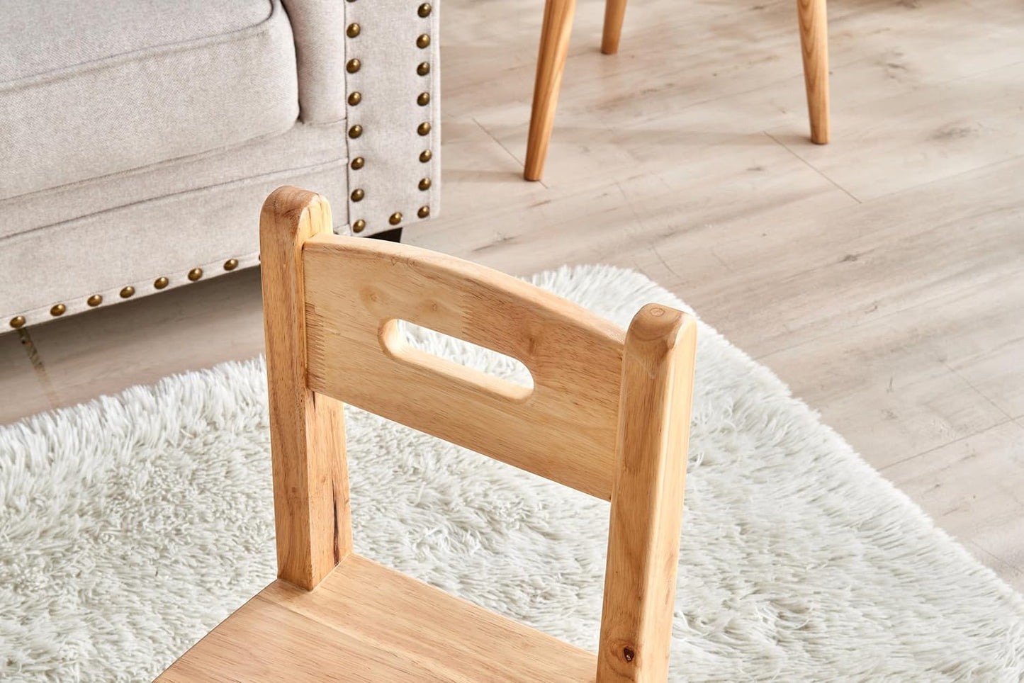Children's Wooden Chair and Small Wooden Stool Set(4pcs)