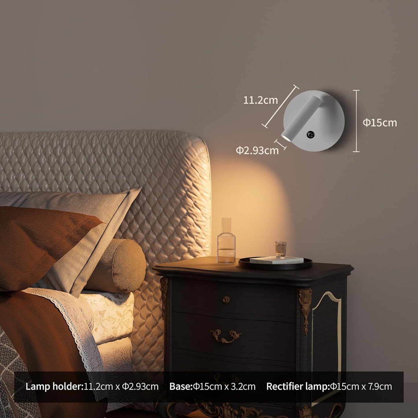 White LED Swivelling Wall Sconce with Touch Control 3W 3000K+3W 4000K Modern Adjustable Wall Spotlight